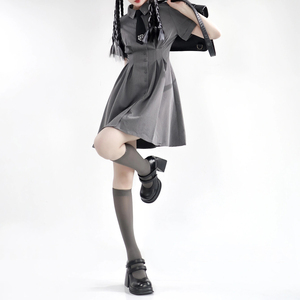 日系学院风灰色西装连衣裙女夏学生小个子收腰显瘦盐系jk制服裙子