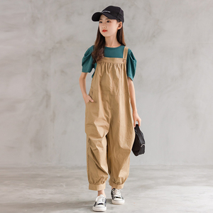 女童套装2022新款韩版时尚t恤背带裤两件套中大童女孩洋气春夏季