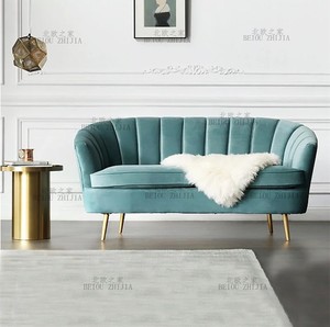 美式弧形创意绒布沙发北欧客厅设计师半圆形组合轻奢时尚蓝色沙发