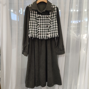 摩登风暴2171秋冬新款女装时尚长袖衬衫裙小香风马甲两件套连衣裙