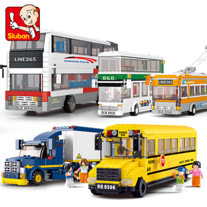 小鲁班积木儿童益智拼装汽车玩具城市系列公交车男孩校车模型拼图