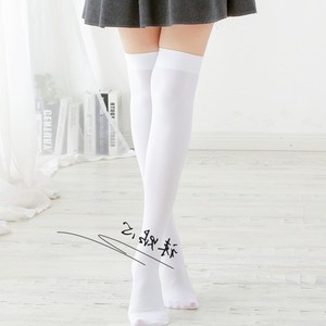 紫色肤色打底长筒袜女夏过膝长袜子夏季棒球纯白蓝色日系学院风