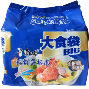康师傅大食袋方便面鲜虾鱼板面混搭速食泡面即食加量装120g大面饼