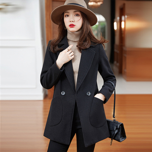 黑色西装外套女春秋毛呢风衣冬季女士呢子大衣小个子修身秋冬西服