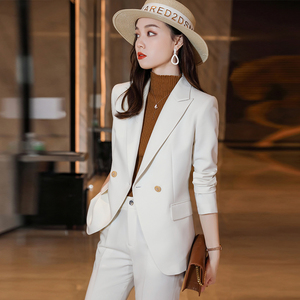 白色西装外套女春秋新款收腰修身高级感休闲职业女士正装小西服诚信