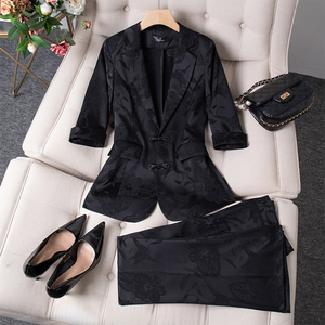 黑色西装套装女夏季薄款2024新款职业工作服新中式国风西服外套