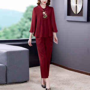 婚礼喜婆婆婚宴装丈母娘婚宴服年轻款秋装妈妈礼服裤子两件套装秋