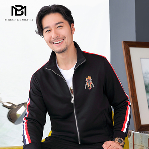 bm羊头刺绣运动春秋季衣装男士休闲外套夹克衫潮流韩版宽松新款薄