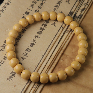 天然金膏玉手串老型桶珠单圈黄色玛瑙石男女士手链精品佛珠子饰品