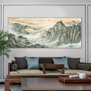 中国风迎客松山水画客厅招财国画办公室现代装饰画壁画沙发背景墙