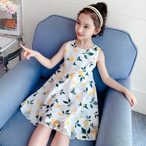 女童夏装太阳花连衣裙无袖裙子儿童夏款小碎花韩版裙公主纱裙女孩
