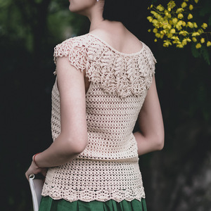 76微芒夏季丝光棉钩针假领背心 手工diy编织材料包教程