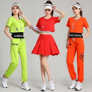夏新款纯棉广场舞服装女短袖跳鬼步舞蹈演出衣服休闲运动套装三件