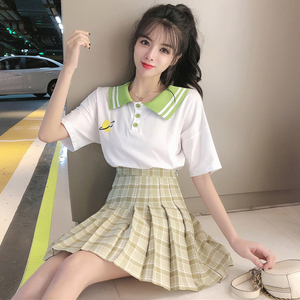 百褶裙套装韩版学院风短裙两件套女夏季小清新学生小个子可爱甜美