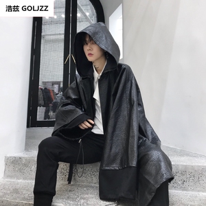 炸天帮战袍风衣暗黑原宿哥特风黑暗系男装2019秋冬中长款皮冲锋衣