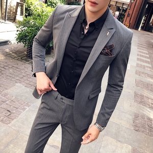 2018秋冬季新款西装男套装青年韩版修身一套帅气休闲西服潮外套