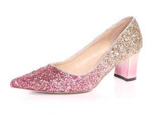 水晶鞋婚鞋渐变色粗跟