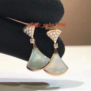 宝格丽bvlgari扇形圆饼镶钻满钻耳钉女18k玫瑰金白金小蛮腰耳环