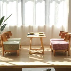 北欧实木单人沙发椅子简约小户型公寓酒店客厅奶茶店卡座桌椅组合