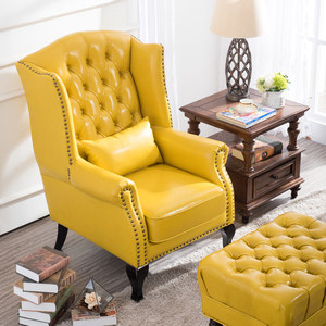 美式乡村真皮皮艺单人沙发老虎椅小户型客厅酒店办公高背椅脚踏