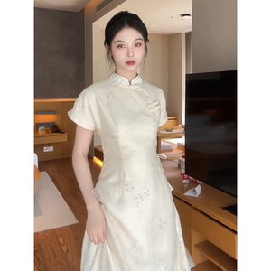 新中式女装中国风上衣改良旗袍白色古风连衣裙子长裙夏季2024新款