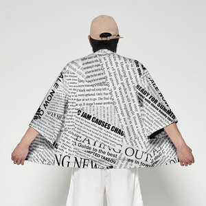 纹离复古报纸风和服道袍开衫浴袍港风男女韩版七分袖披风羽织潮