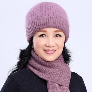 冬天老人帽子女针织帽围巾套装保暖妈妈奶奶毛线帽中老年女帽护耳