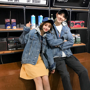 情侣装春装牛仔夹克连帽外套男女短款上衣韩版潮流学生同色系衣服