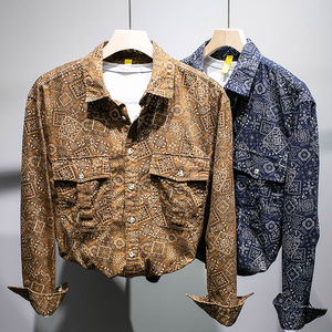 82时尚战车淘宝日系复古民族风腰果花衬衫长袖男秋碎花韩版宽松泰国