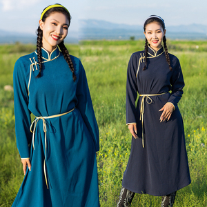 蒙古元素连衣裙春秋立领女士蒙古袍传统长款民族风女装蒙古服装女