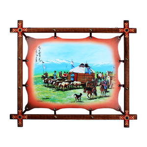 蒙古皮画木框画蒙古包装饰画蒙餐饭店装修壁画内蒙古工艺品礼品