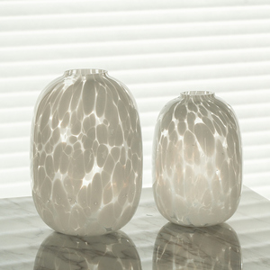 赫本家花瓶高级感白色透明玻璃花瓶摆件大号圆形窄口鲜花插花花器