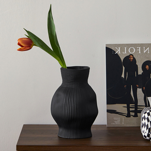 米立风物黑色侘寂风陶瓷花瓶高级感插花干花家居样板间装饰摆件