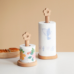 米立风物创意可爱小花立式实木纸巾架家用厨房卷纸置物架收纳架