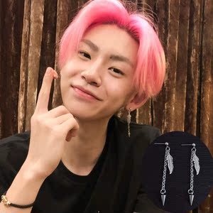 新款小鬼王琳凯同款耳钉树叶锥形吊坠耳饰韩国个性耳环潮嘻哈耳圈