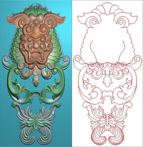 精雕图灰度图浮雕图电脑雕刻图欧式洋花门芯板贴花狮子头08带线