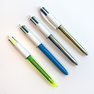 火星聚合法国bic圆珠笔按动式多色书写原子笔油性笔办公学生4色