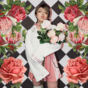 eoh独家-国际象棋-主教教皇粉色刺绣圆环超长袖宽松不规则衬衫