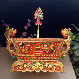 西藏家居酒店桌面摆件祈玛实木吉祥八宝吐宝切玛藏式招财用品中号