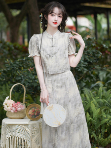新中式两件套裙装夏季小个子国风套装女装2024新款夏装搭配一整套