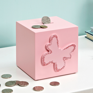 卡通蝴蝶存钱罐纸币硬币两用储钱罐女孩创意木质零钱罐儿童储蓄罐