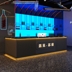 现代轻奢酒吧吧台收银台工业风酒店ktv健身房前台桌接待台可定制
