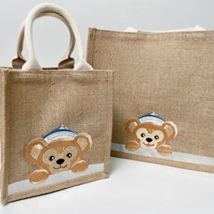 muji无印麻布袋改造diy刺绣达菲熊手绘黄麻布袋手提袋a4a6