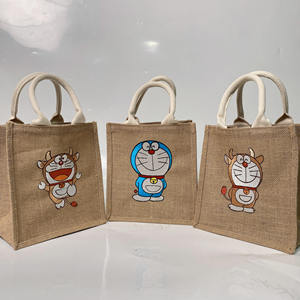 muji无印麻布袋改造diy 机器猫麻布袋刺绣手提托特包麻布包