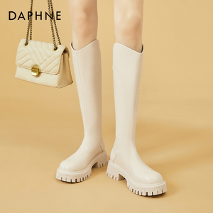 达芙妮白色长靴女靴子夏季薄款2024新款小个子长筒靴高筒靴骑士靴
