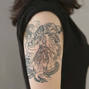 战神子龙青龙割线线条赵云防水纹身贴男女花臂小腿赵子龙刺青色