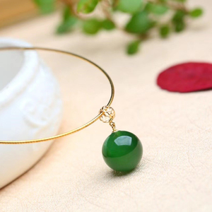 和田碧玉金镶玉守护转运珠女吊坠18k金玉坠挂件锁骨项链925银项圈