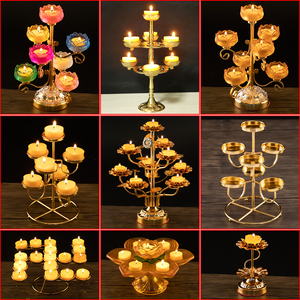 供佛酥油灯供灯灯座七星九星长明灯架盏七彩琉璃莲花家用蜡烛台铜