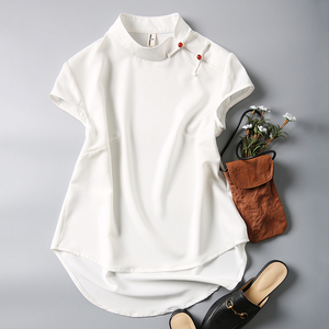 白色衬衫女修身中式夏季新款短袖国风盘扣立领时尚改良旗袍上衣