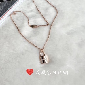 现货 hermes爱马仕 18k玫瑰金钻石锁头带钻项链经典h锁头项链
